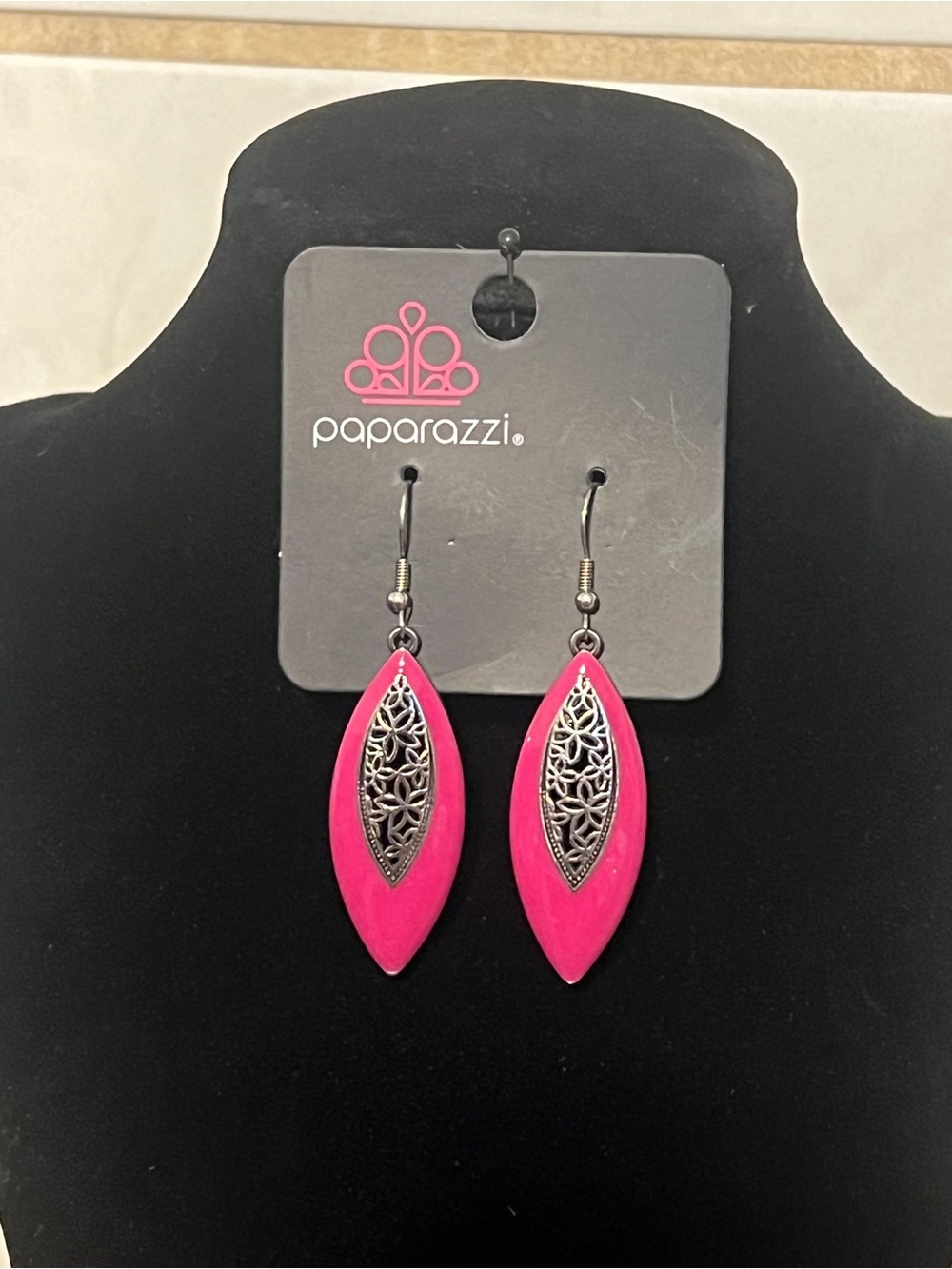 Paparazzi Hot Pink Filigree Marquise Drop Earrings
